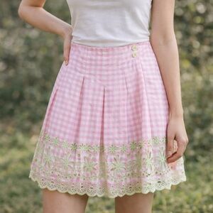 Vintage Lilly Pulitzer Wrap Skirt Women’s Sz 6 Pink Gingham Embroidered Eyelet